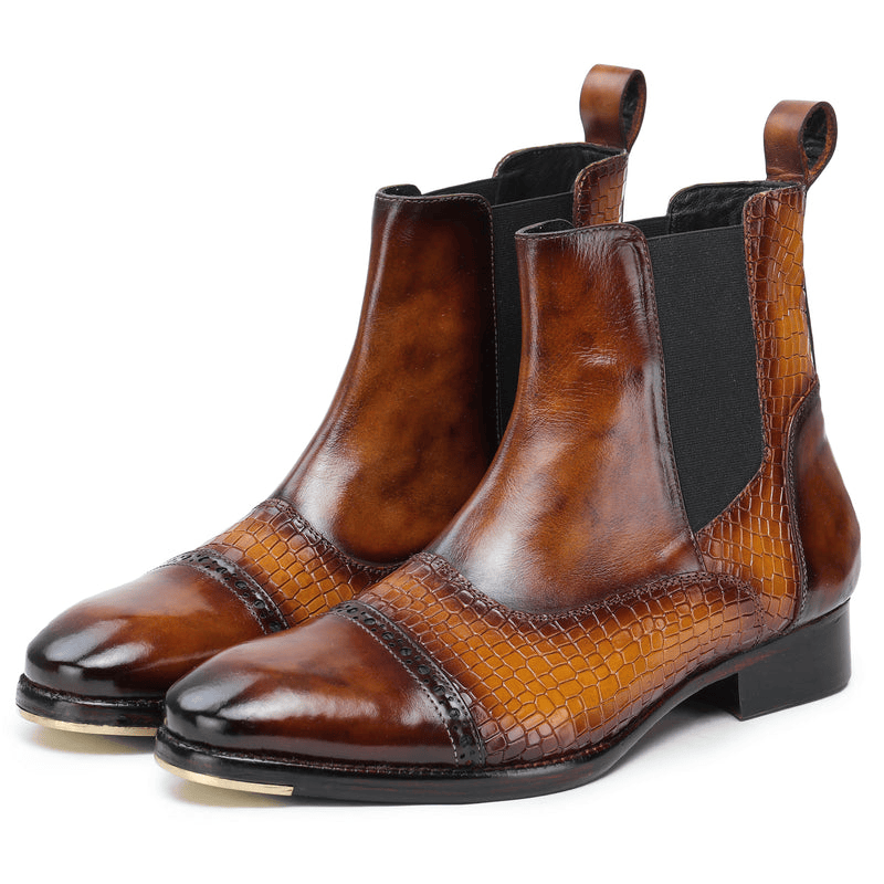 Captoe Chelsea Boots Croc Tan