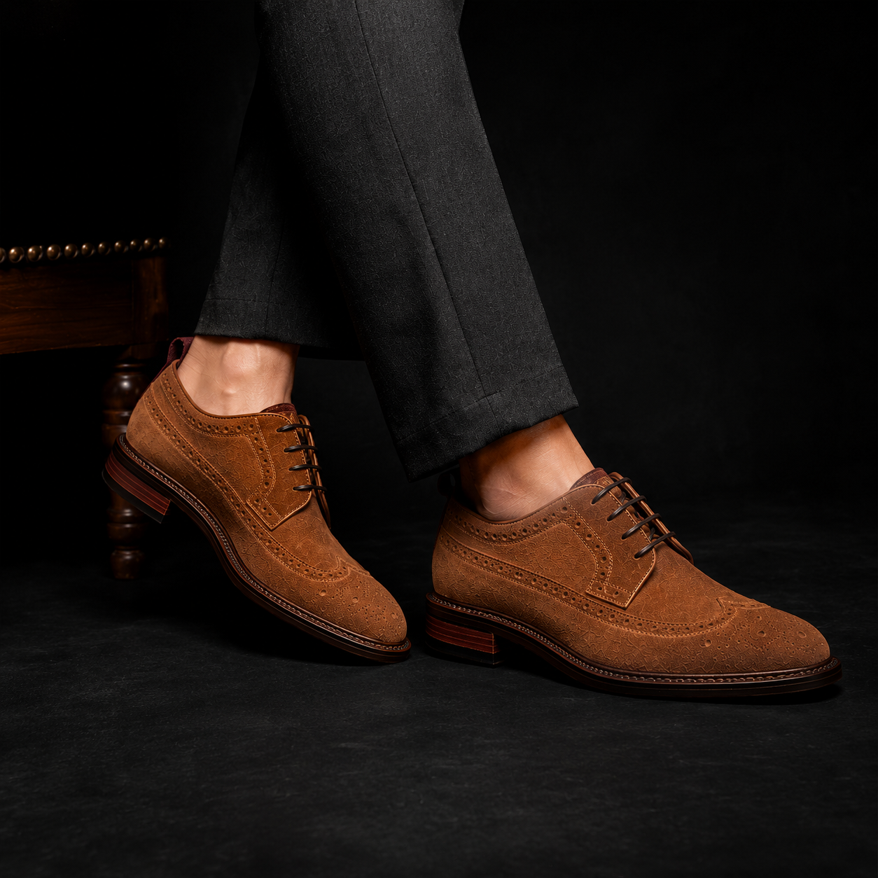Handmade Men's Brown Suede Leather Oxford Shoes