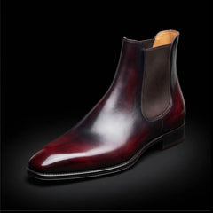 Handmade Burgundy Patina Leather Chelsea Boots