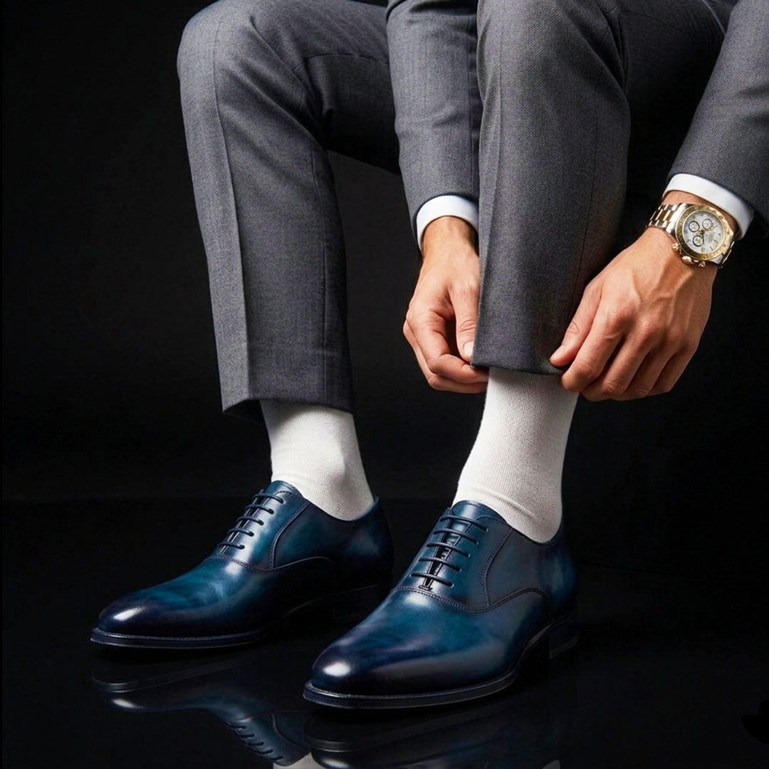 Handmade Men's Blue Patina Leather Formal Shoes