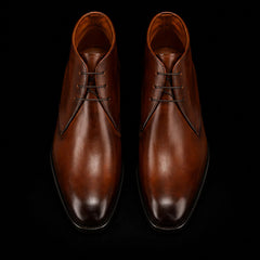 Handmade Men's Brown Leather Ankle High Chukka Boots