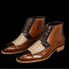 Handmade Men's Tri Tone Genuine Leather Boots