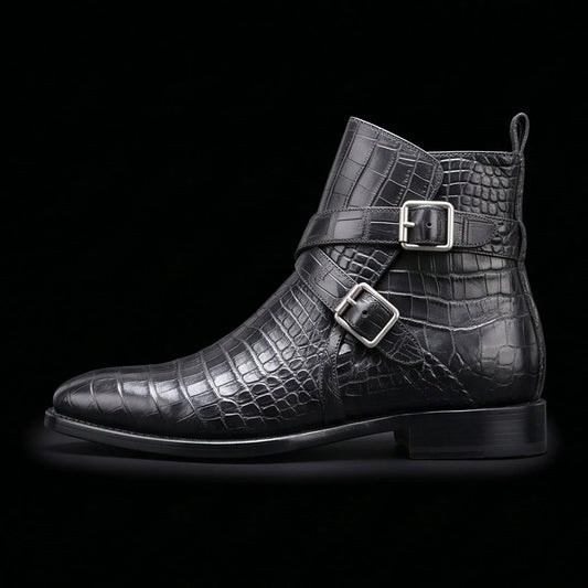 Men's Black Alligator Leather Ankle High Jodhpur Boots