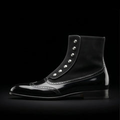 Men's Black Patent Leather Ankle High Button Boots