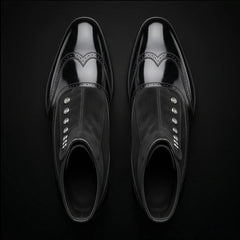 Men's Black Patent Leather Ankle High Button Boots