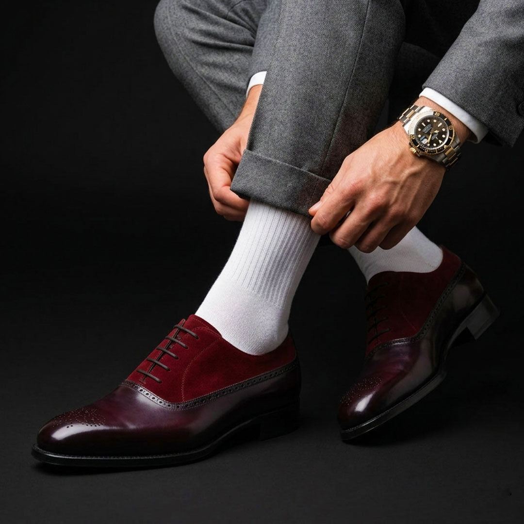 Men's Black & Maroon Suede Leather Oxford Shoes