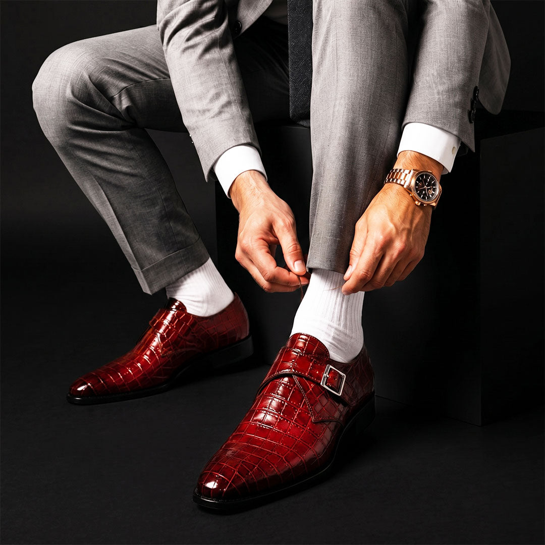 Men's Brown Patina Alligator Leather Monk Buckle Shoes