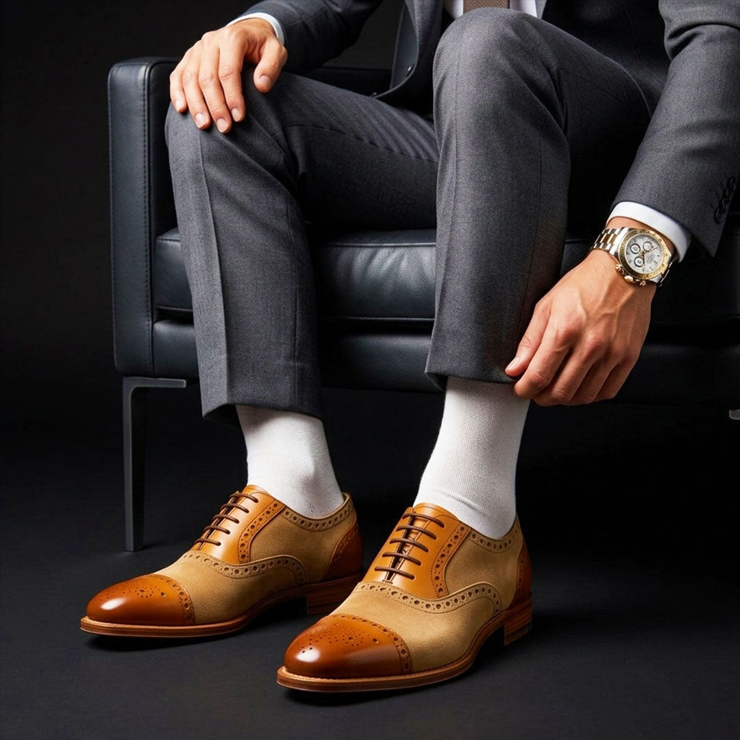 Men's Brown Suede Leather Cap Toe Formal Oxford Shoes