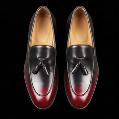 Men's Burgundy Hand Painted Leather Tassel Loafers