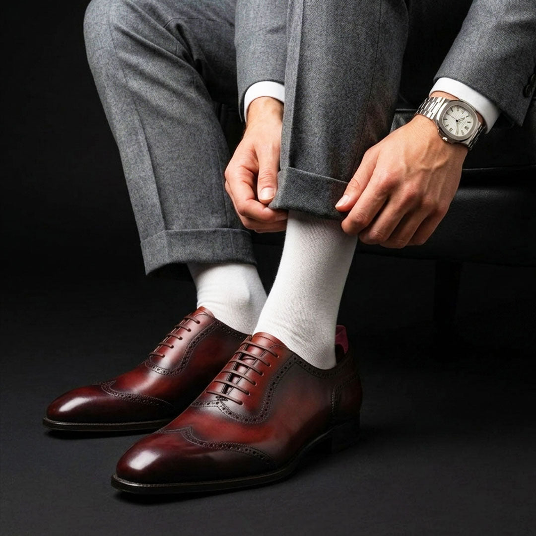 Men's Genuine Brown Leather Wingtip Oxford Shoes