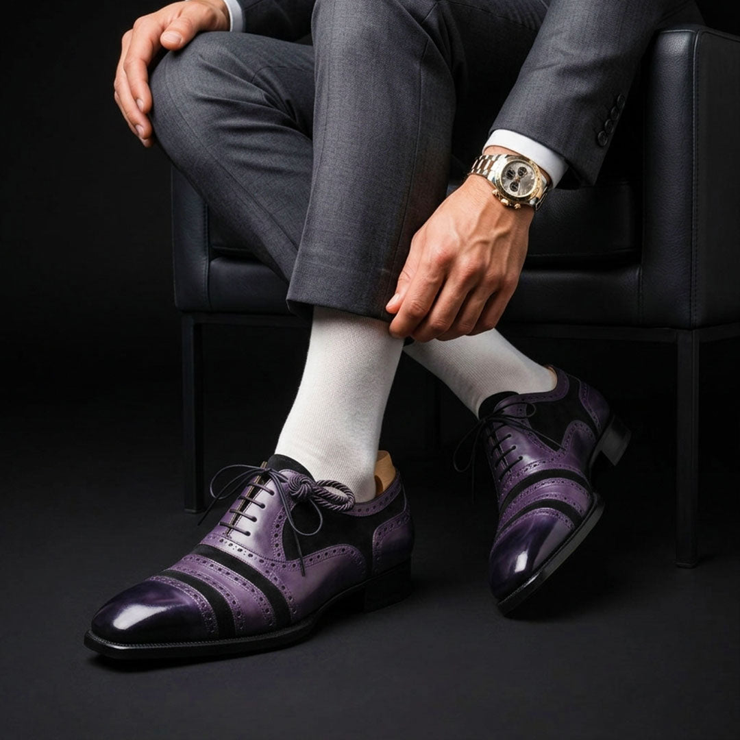 Men's Grey & Black Cap Toe Oxfords