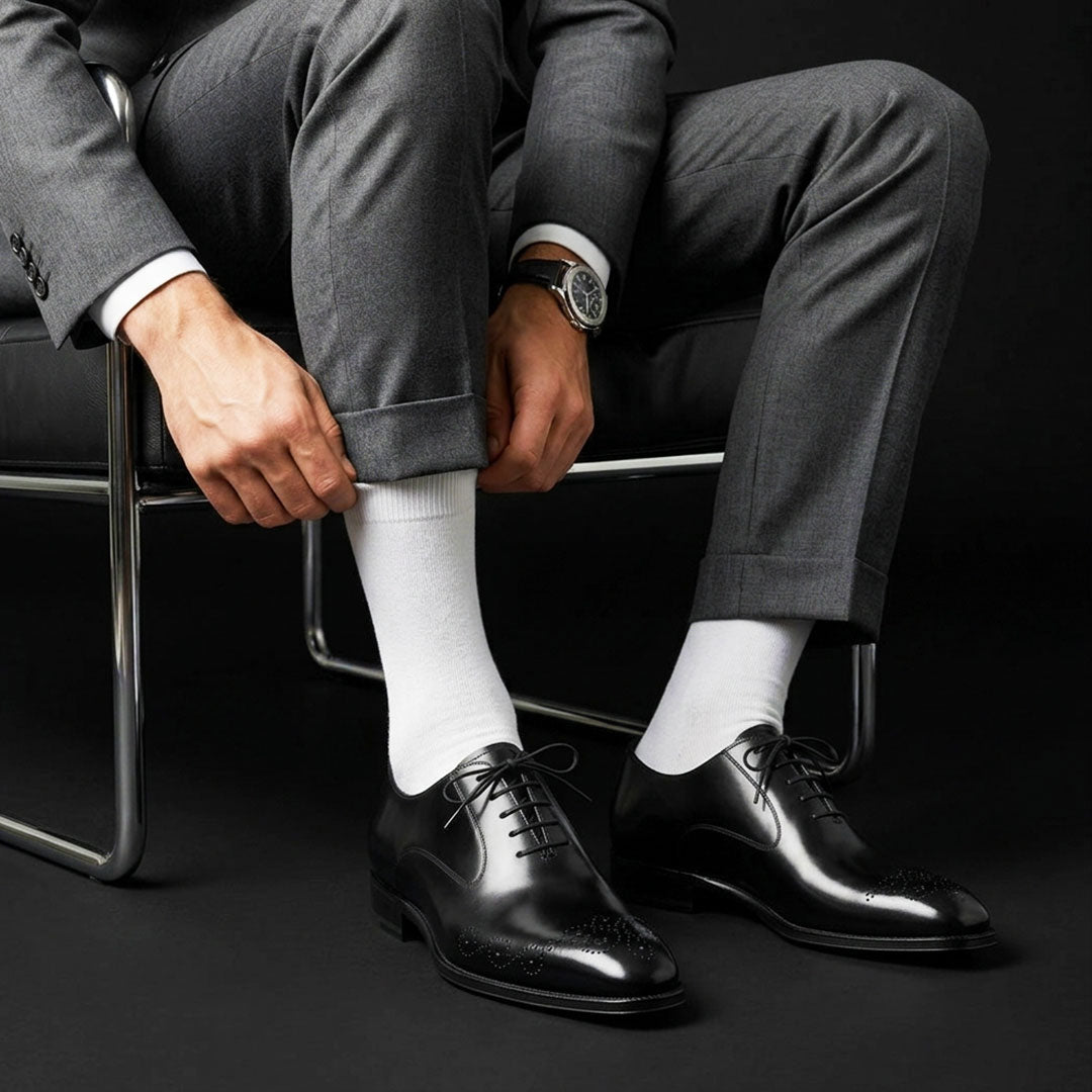 Men's Handmade Black Leather Medallion Toe Shoes