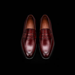 Men's Handmade Ox Blood Patina Leather Penny Loafers
