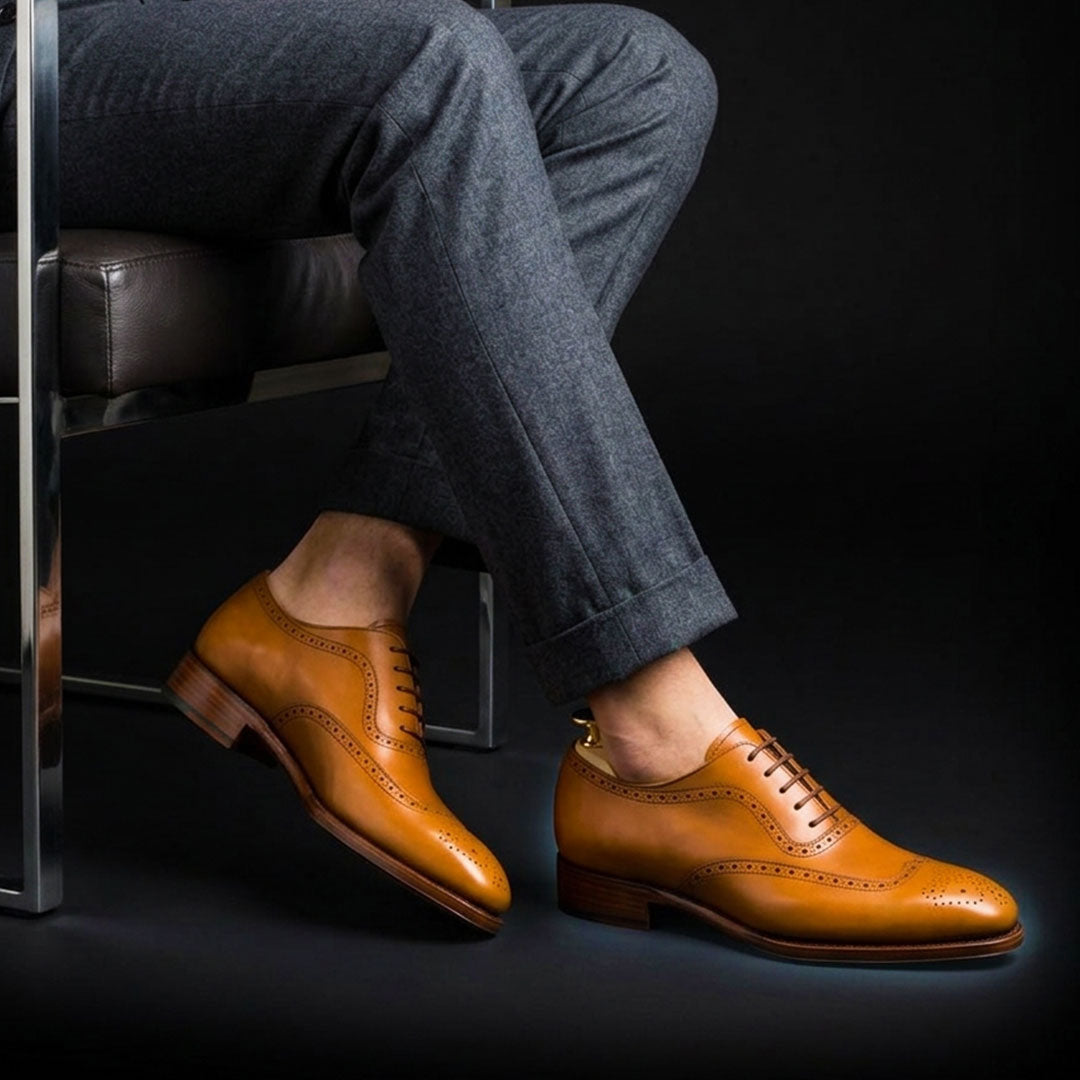 Men's Tan Brown Leather Formal Lace Up Oxford Shoes