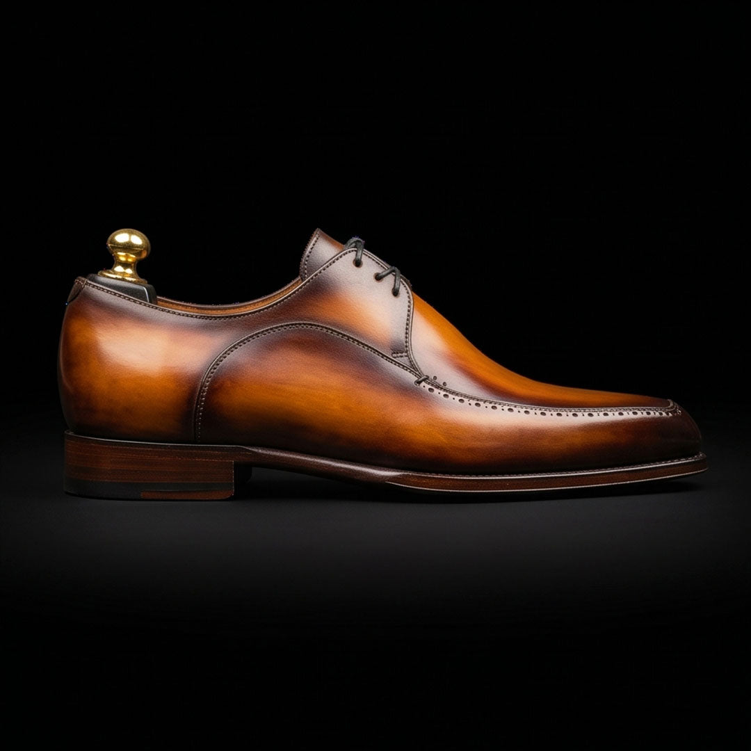 Men's Tan Brown Patina Leather Derby Shoes US 6 | UK 5.5 | EU 39 / Vibram Sole + / Premium Leather Laces + Men's Tan Brown Patina Leather Derby Shoes US 6 | UK 5.5 | EU 39 / Vibram Sole + / Premium Leather Laces +