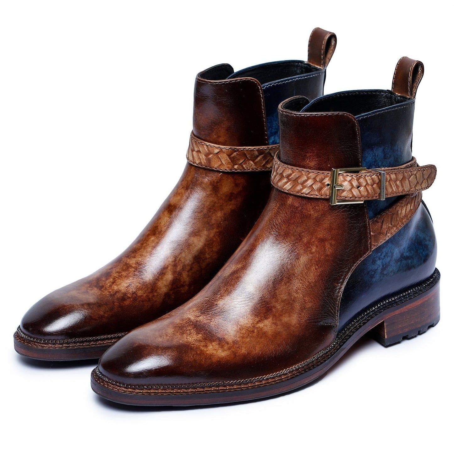 Mens Cross Strap Boots Brown & Blue