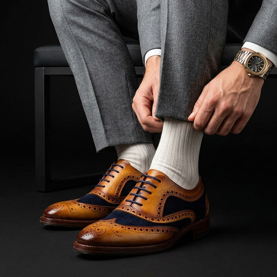 Wingtip Brogue Oxford Navy Suede
