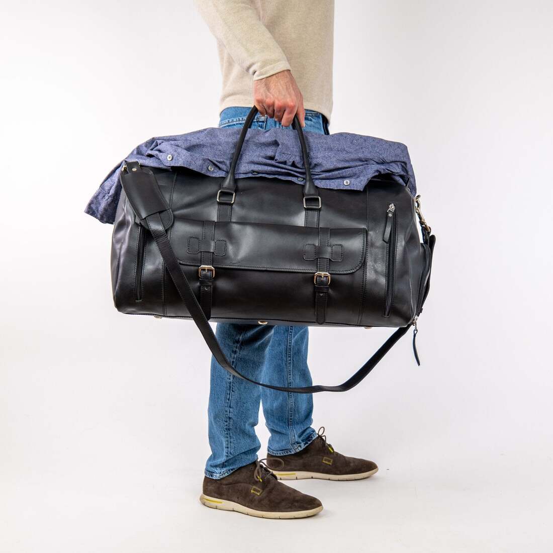 Alpha 46L Leather Duffle - Black
