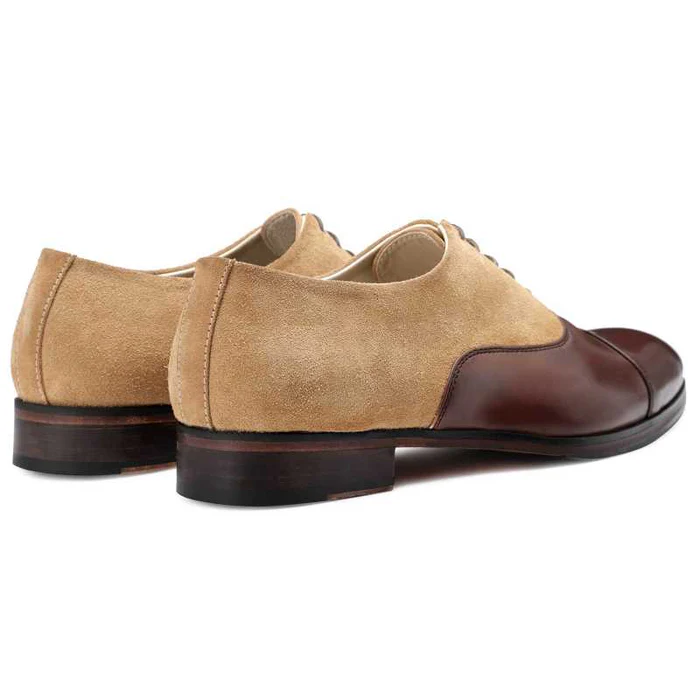 Men's Brown-Beige Suede Leather Cap Toe Dress Shoes
