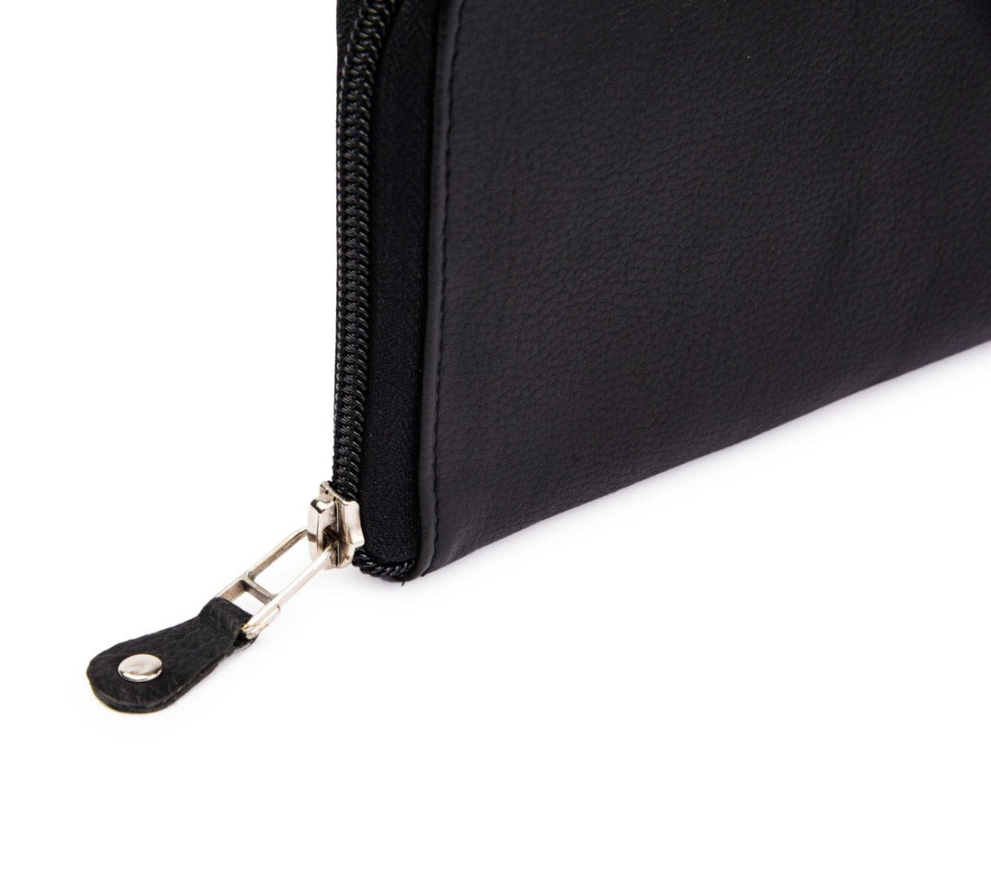 Leather Zip Around Wallet - Black