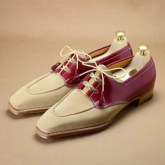 mens burgundy suede dress shoes Paul Parkman Men's Burgundy Suede & Black Patent Oxfords (ID#17BUR85) EU 46