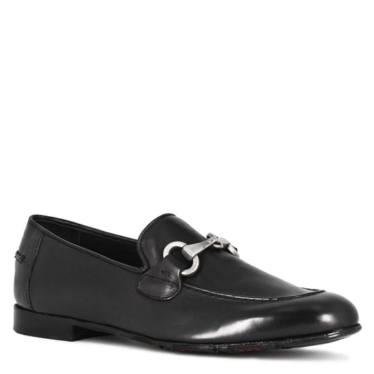 Men's black leather moccasin with horsebit