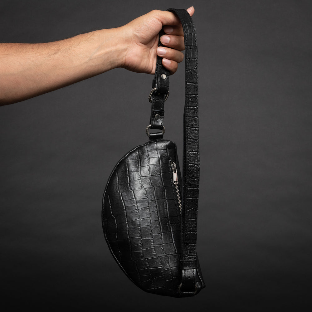 Nexus Leather Belt Bag - Croco Black