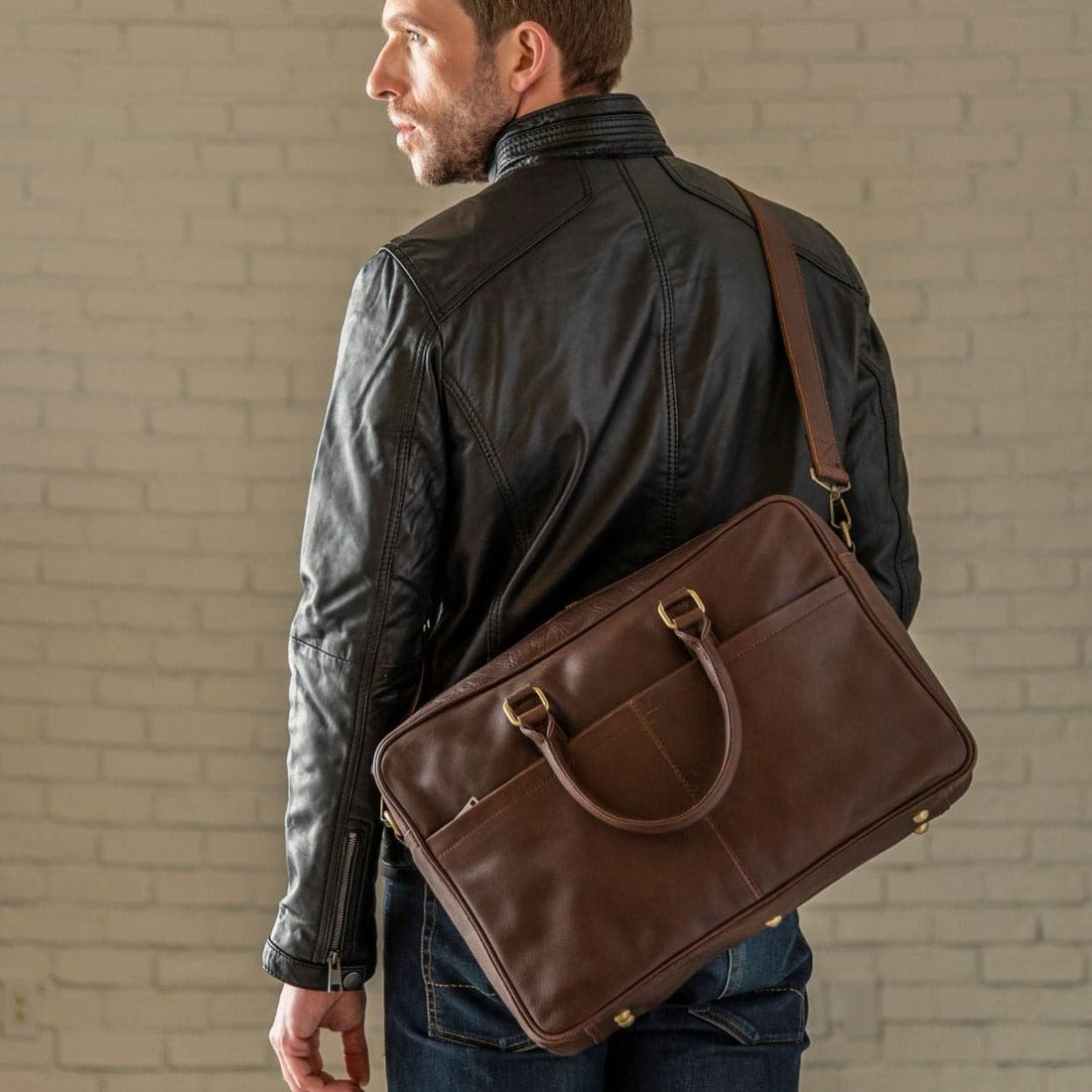 Slim Leather Briefcase 17" - Dark Brown