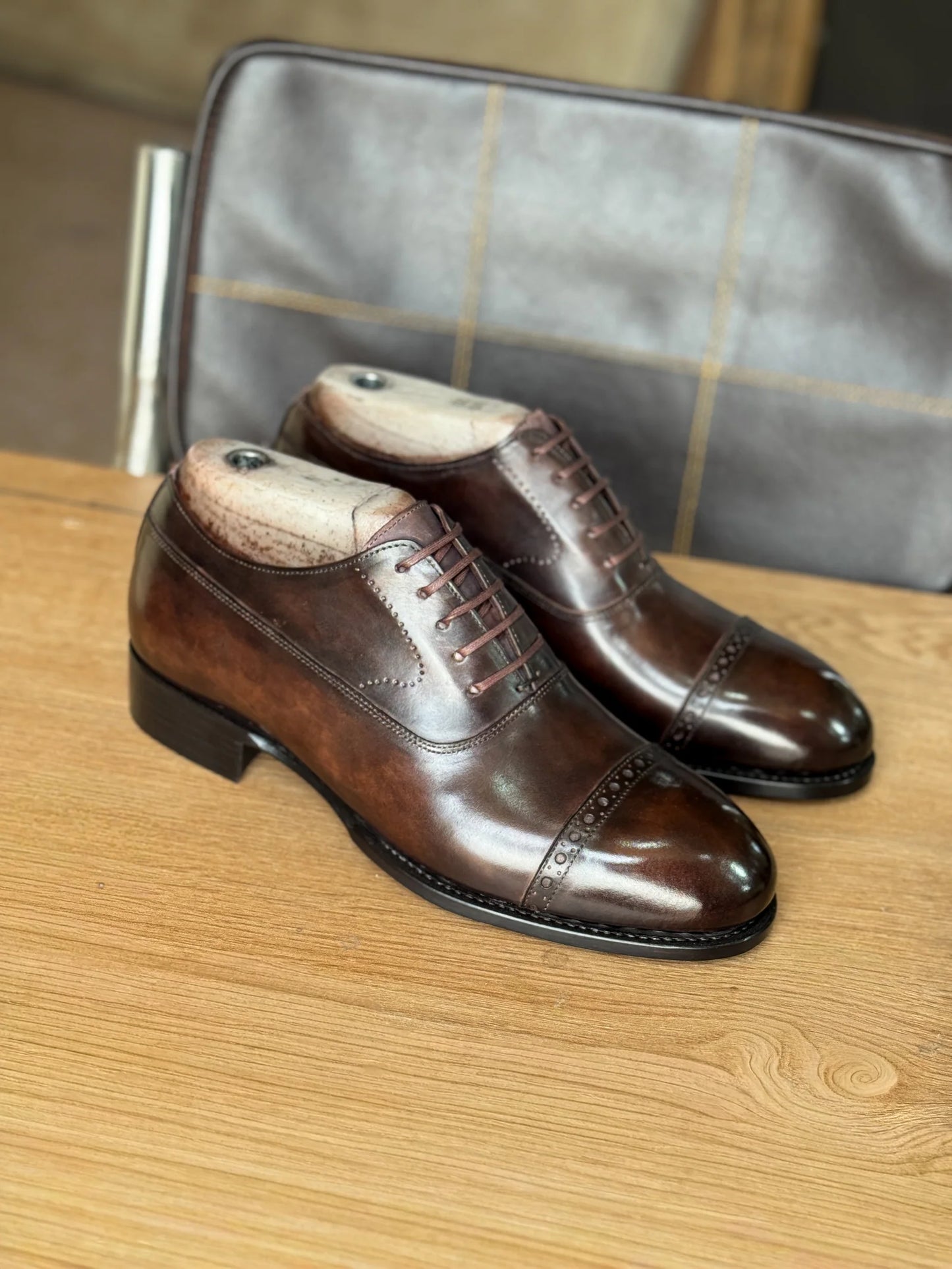 Chocolate Brown Patina Cap Toe Oxfords