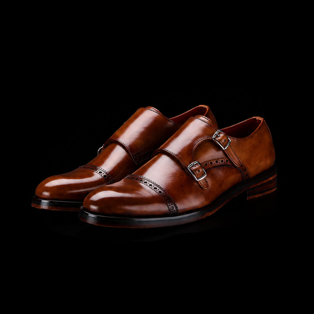 Cap Toe Double Monk Strap – Brown