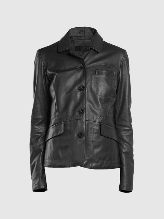 Lady Luxe Button Leather Coat