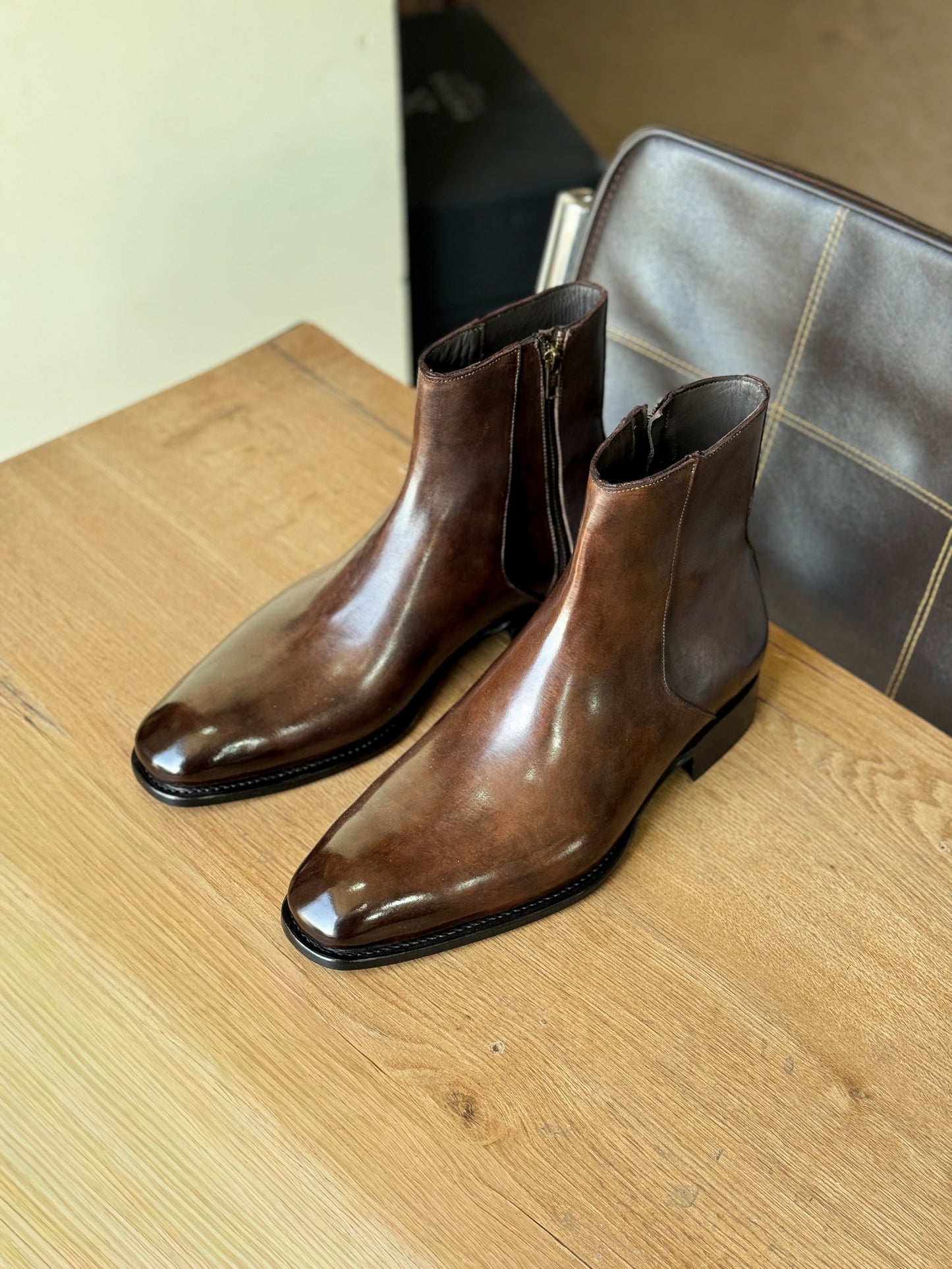Brown patina boots