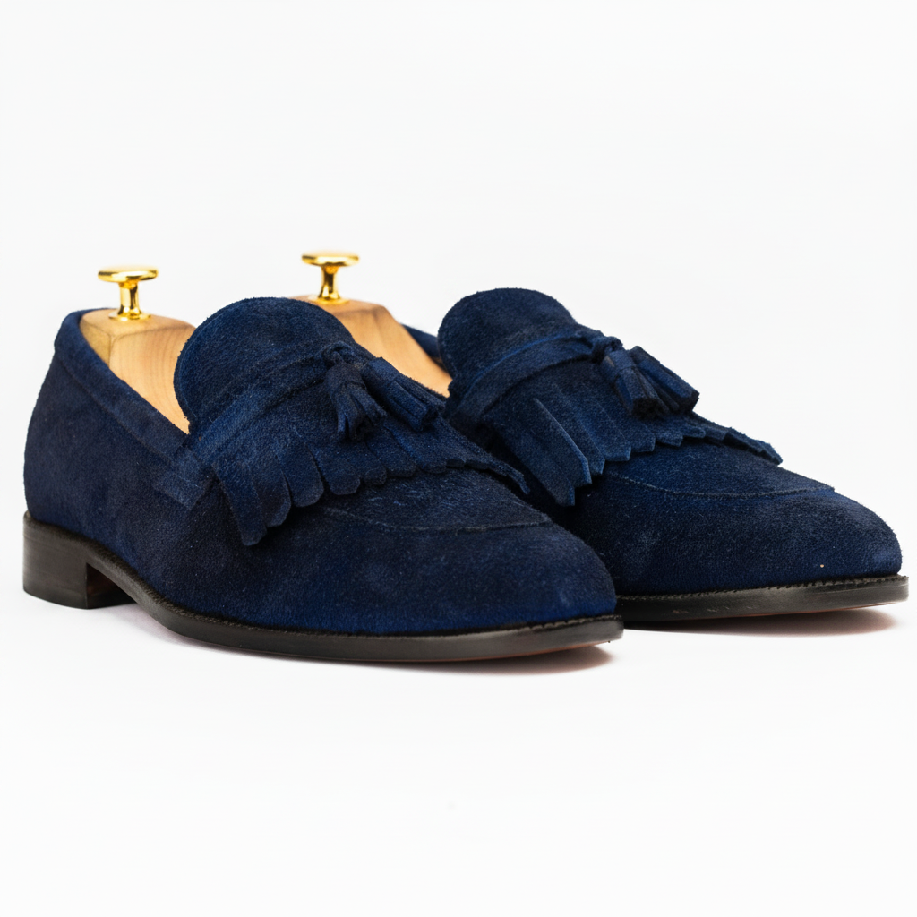 The Ashton | Suede Blue Fringed Tassel Loafers