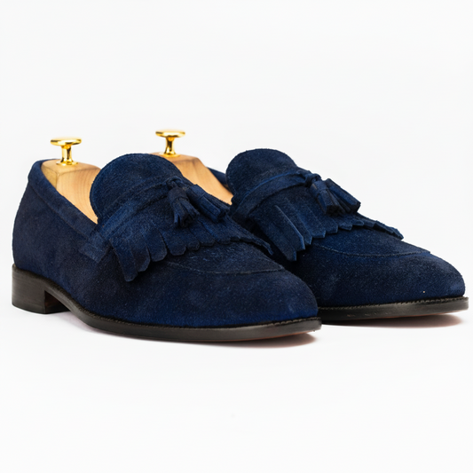 The Ashton | Suede Blue Fringed Tassel Loafers
