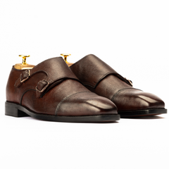 The Xeno | Brown Pebble Grain Double Monk