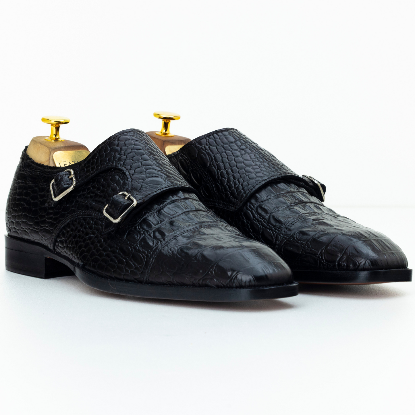 The Yvan | Black Crocodile Embossed Double Monk