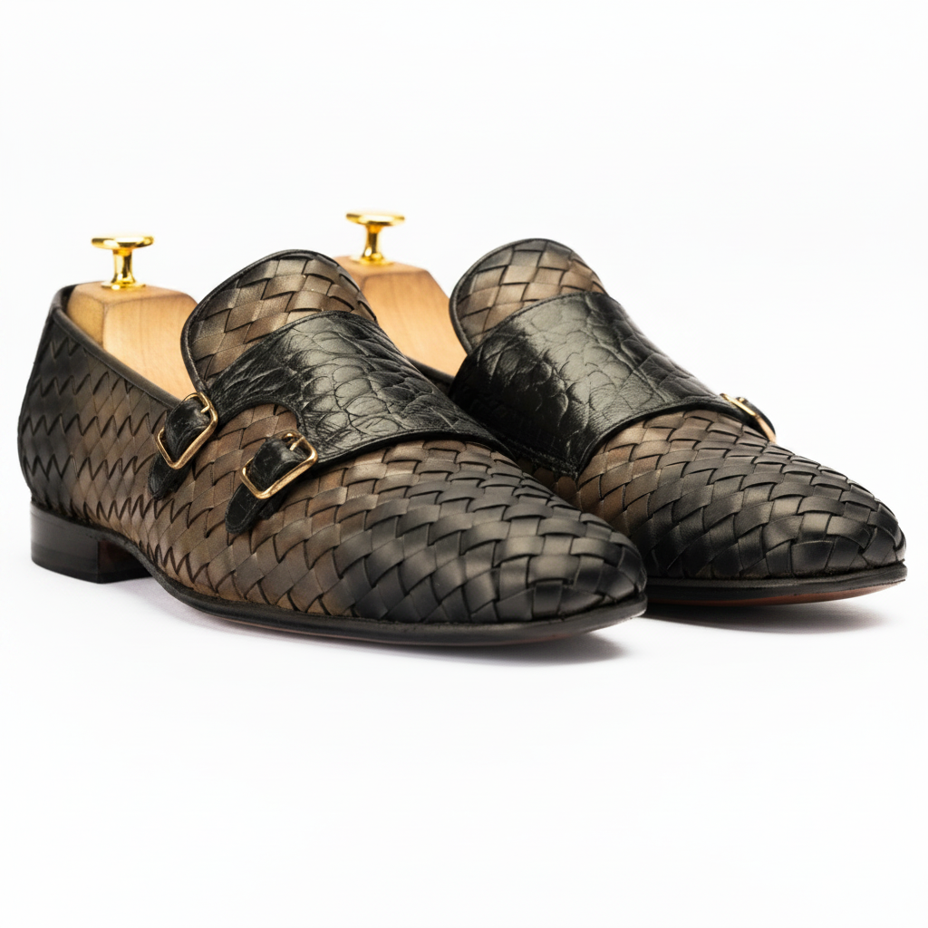 The Prescott | Woven & Croc Embossed Double Monk Slip On