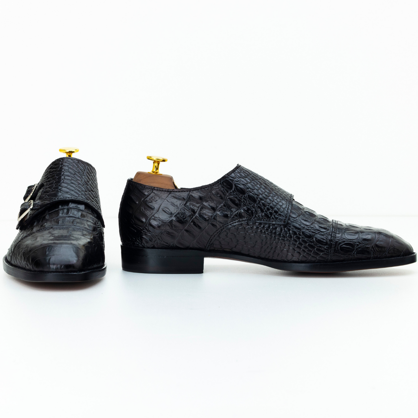 The Yvan | Black Crocodile Embossed Double Monk