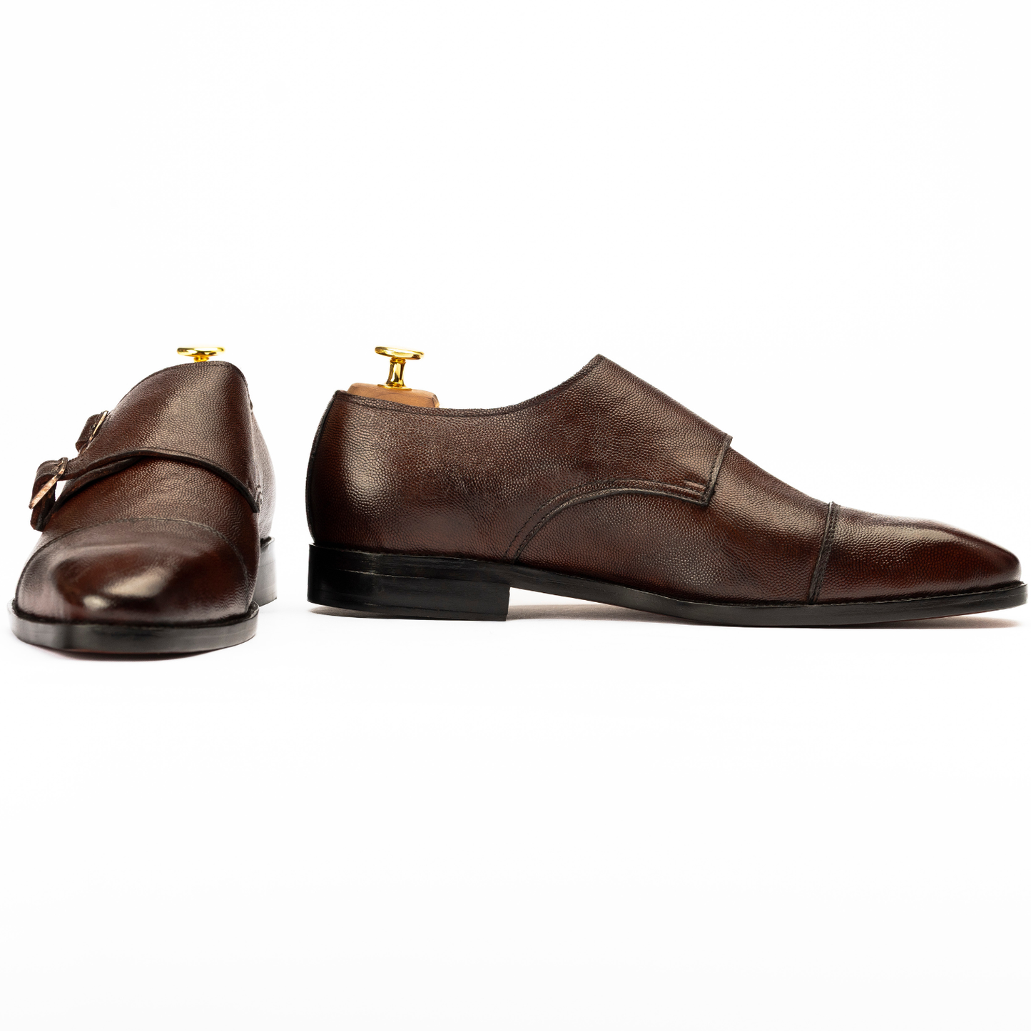 The Xeno | Brown Pebble Grain Double Monk