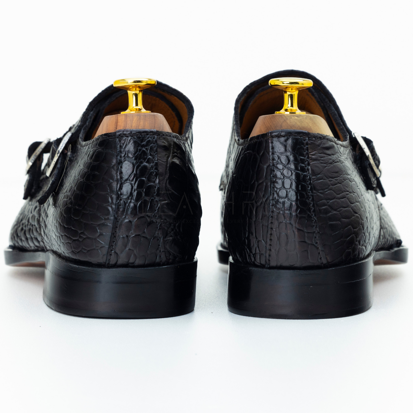 The Yvan | Black Crocodile Embossed Double Monk