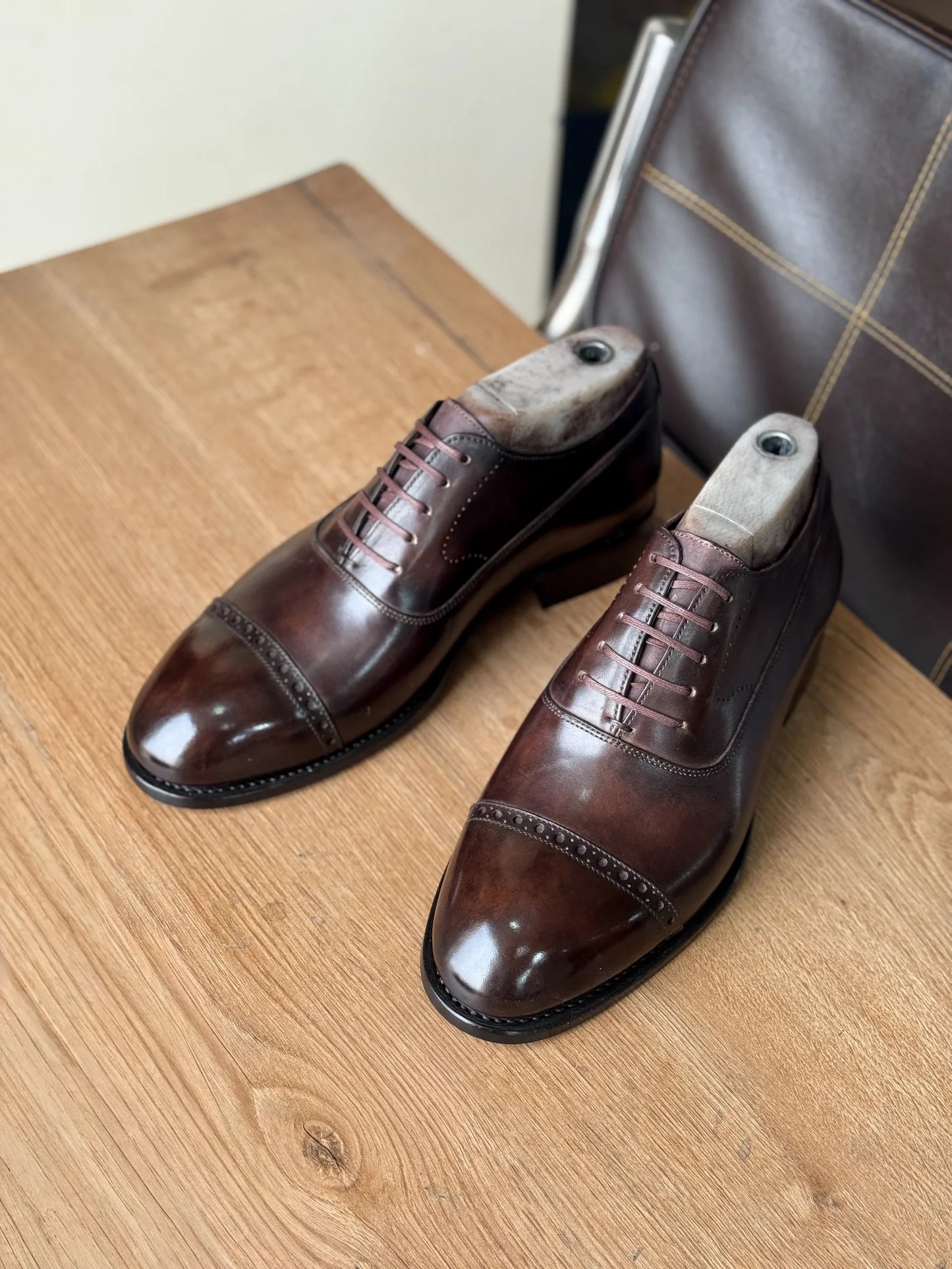Chocolate Brown Patina Cap Toe Oxfords