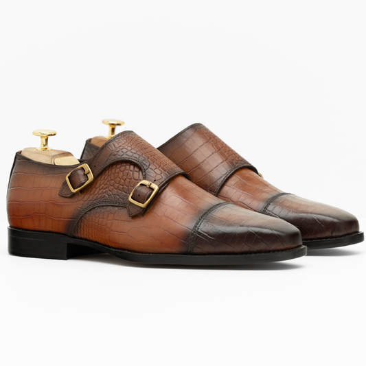 The Olander | Crocodile Embossed Calfskin Double Monk Buckle