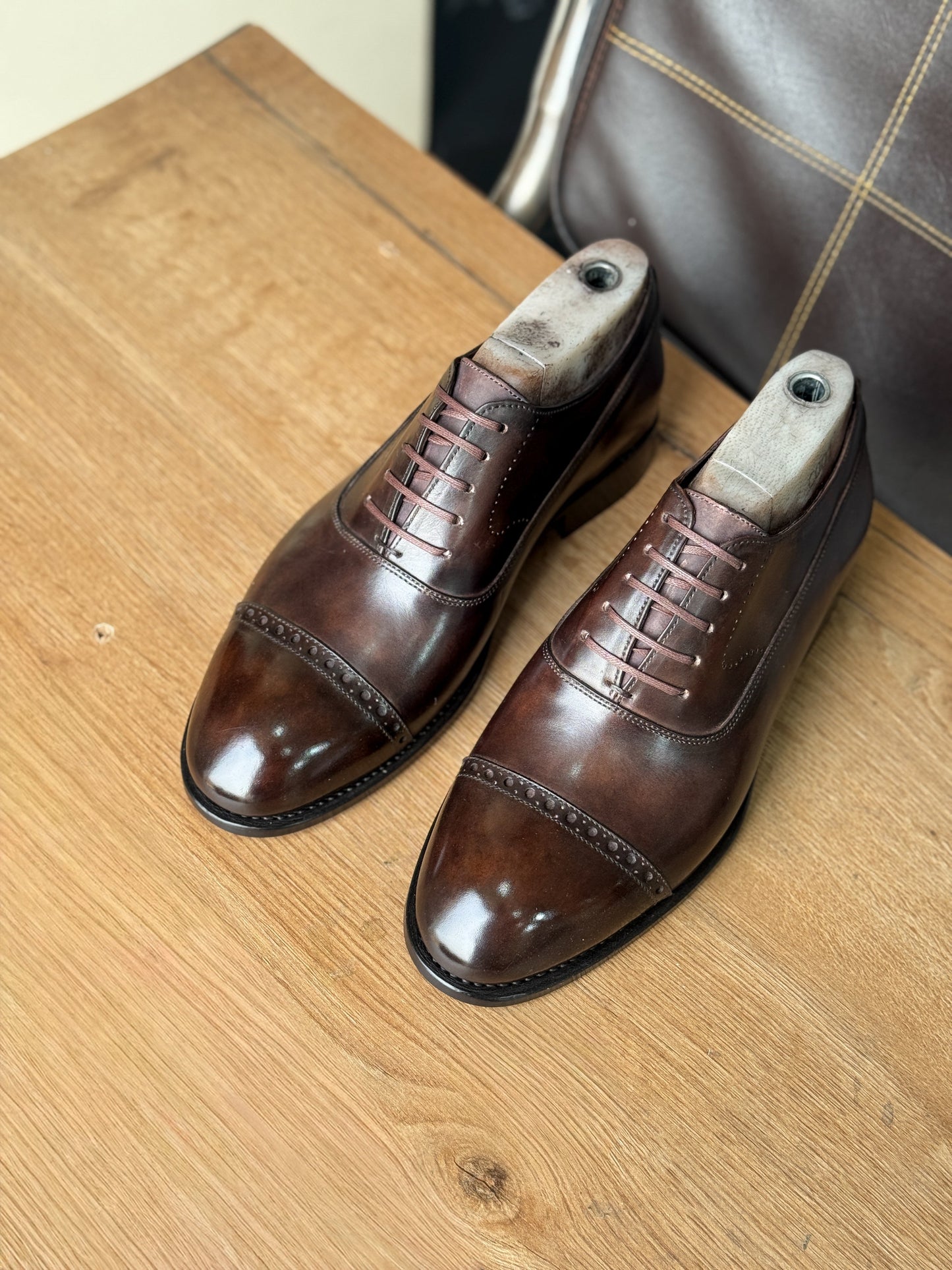 Chocolate Brown Patina Cap Toe Oxfords