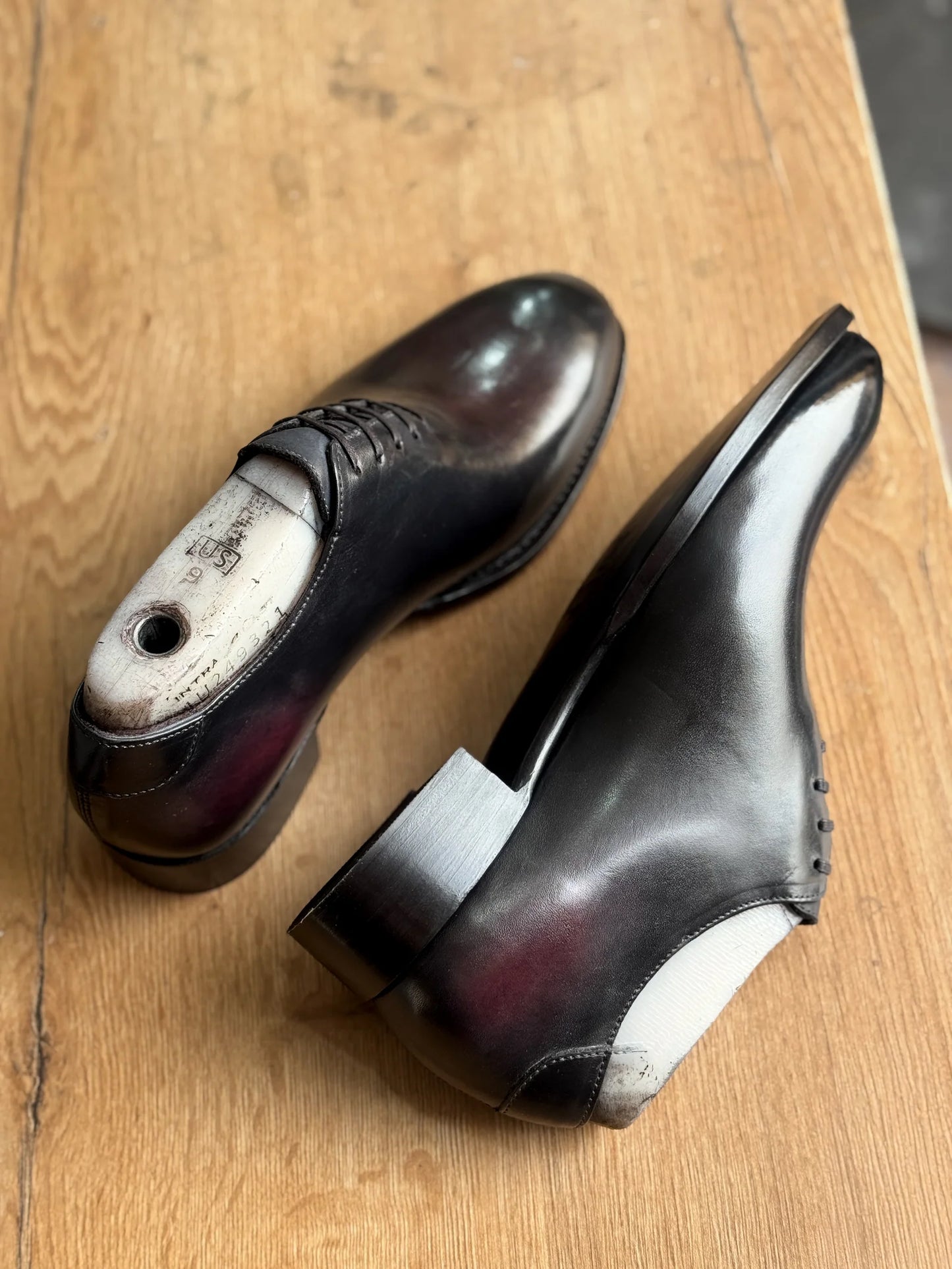 Burgundy Black Whole-Cut Oxfords