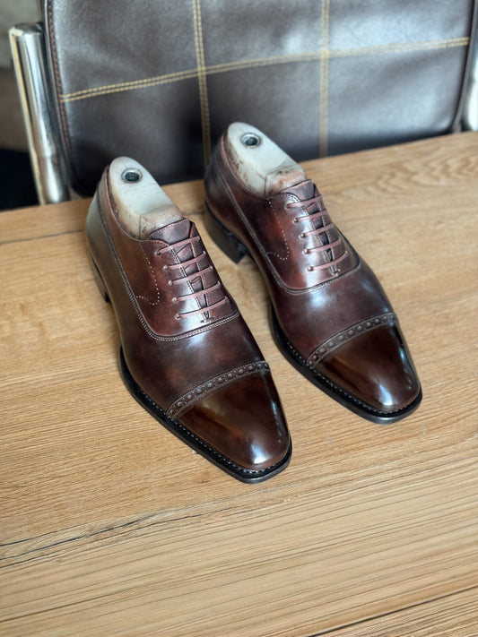 Chocolate Brown Patina Cap Toe Oxfords