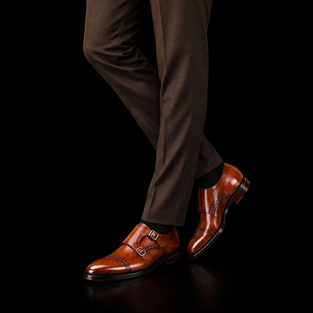 Cap Toe Double Monk Strap – Brown