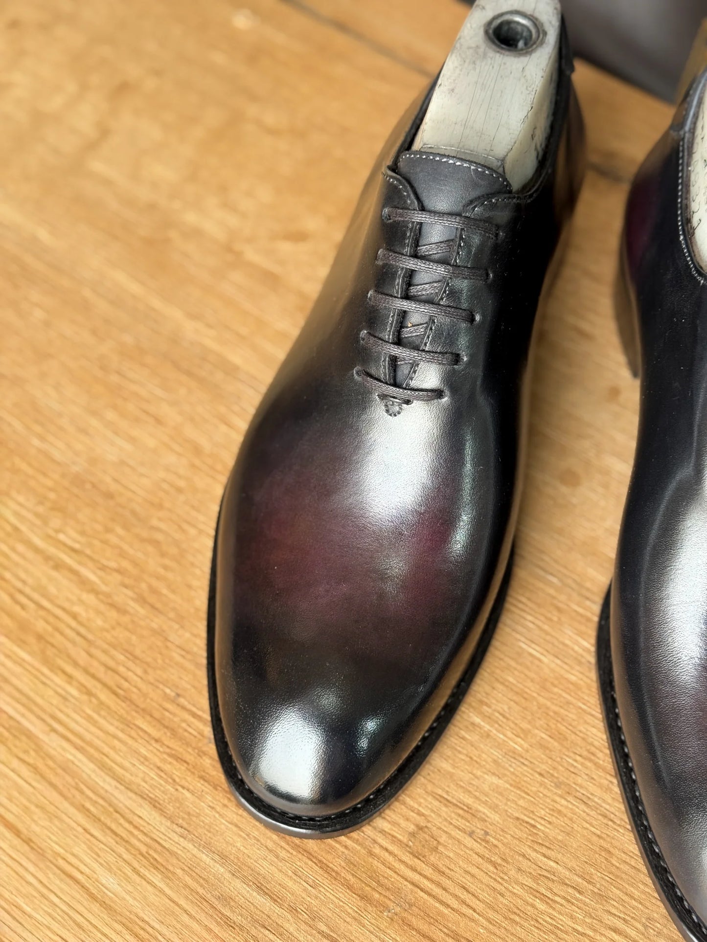 Burgundy Black Whole-Cut Oxfords