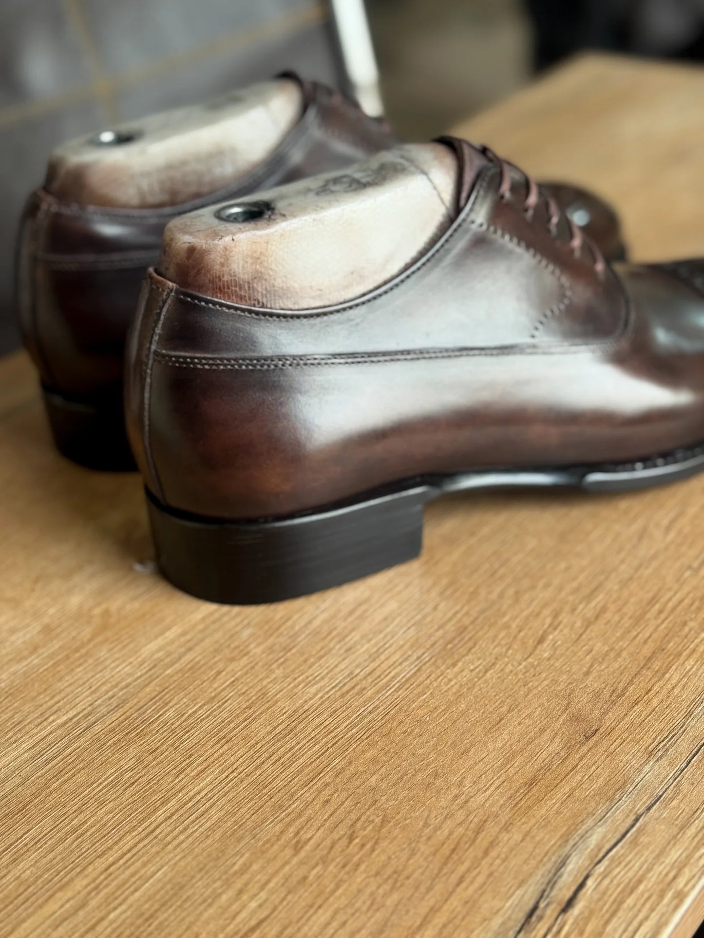 Chocolate Brown Patina Cap Toe Oxfords