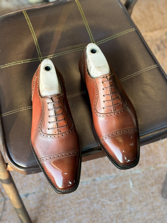 Chestnut Brown Brogue Cap Toe Oxfords