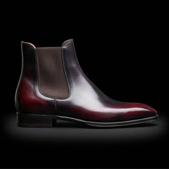 Handmade Burgundy Patina Leather Chelsea Boots